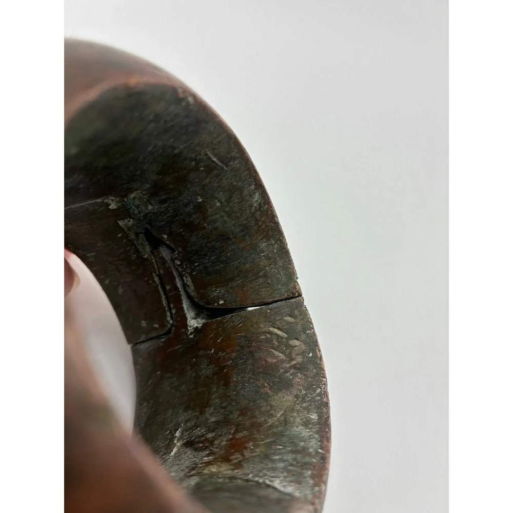 Antique African Copper Alloy Currency Bangle Heavy Cast Chevron Hatched 3.5in